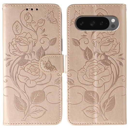 For Google Pixel 10 Pro XL Rose Butterfly Embossed Leather Phone Case(Rose Gold) - Google Cases by buy2fix | Online Shopping UK | buy2fix
