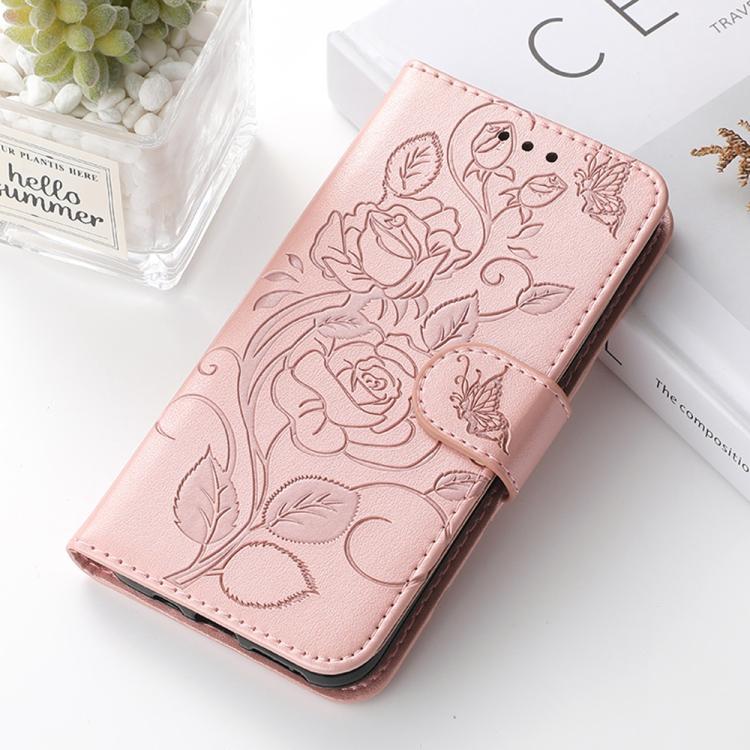 For Google Pixel 10 Pro XL Rose Butterfly Embossed Leather Phone Case(Rose Gold) - Google Cases by buy2fix | Online Shopping UK | buy2fix