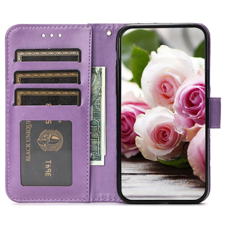 For Google Pixel 10 Pro XL Rose Butterfly Embossed Leather Phone Case(Purple) - Google Cases by buy2fix | Online Shopping UK | buy2fix