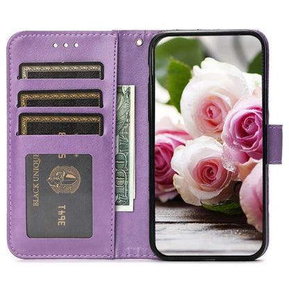 For Google Pixel 10 Pro XL Rose Butterfly Embossed Leather Phone Case(Purple) - Google Cases by buy2fix | Online Shopping UK | buy2fix