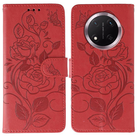 For Honor Magic7 Lite / X9c Rose Butterfly Embossed Leather Phone Case(Red)