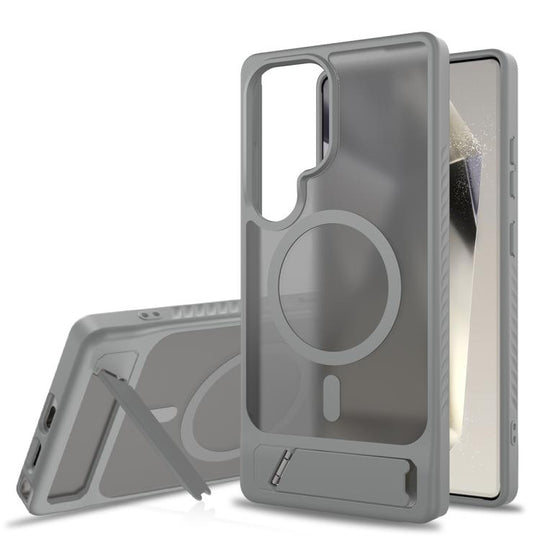 For Samsung Galaxy S24 Ultra 5G Frosted Holder PC Hybrid TPU MagSafe Phone Case(Dark Grey)