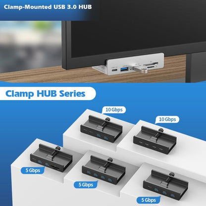 HCL-2A1CTS-Pro Aluminum Alloy 5-port USB3.0 Clamp Hub(Black) - USB 3.0 HUB by buy2fix | Online Shopping UK | buy2fix
