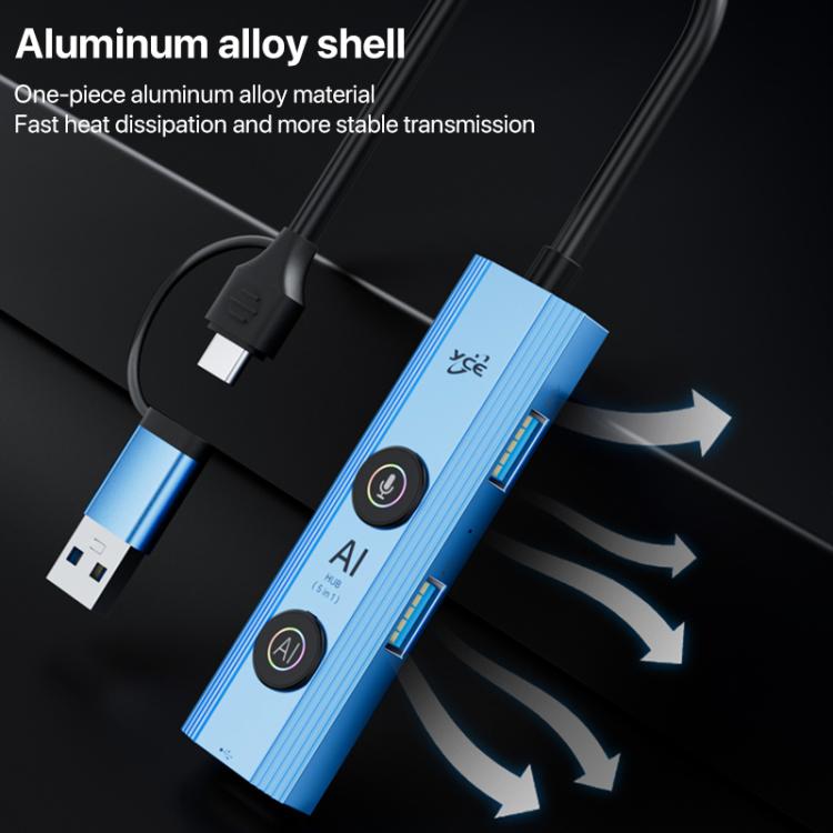 YCE V295B 5 in 1 USB3.0 / Type-C HUB Adapter AI Docking Station(Blue) - USB 3.0 HUB by buy2fix | Online Shopping UK | buy2fix