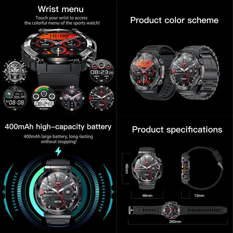 AK61 BT Call Smart Watch, Support Blood Pressure / Heart Rate / Sports Health Monitoring Fitness Tracker(Black Steel) - Smart Watches by buy2fix | Online Shopping UK | buy2fix