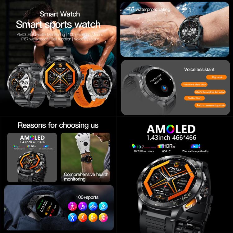 AK77 BT Call Smart Watch, Support Blood Oxygen / Blood Pressure / Heart Rate / Sports Health Monitoring Fitness Tracker(Black Silicone) - Smart Watches by buy2fix | Online Shopping UK | buy2fix