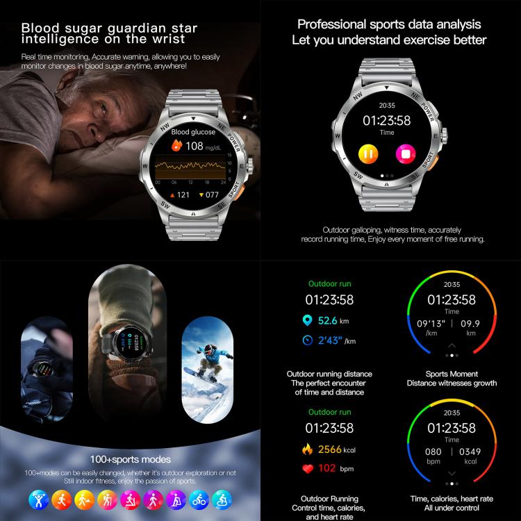 AK77 BT Call Smart Watch, Support Blood Oxygen / Blood Pressure / Heart Rate / Sports Health Monitoring Fitness Tracker(Silver Steel) - Smart Watches by buy2fix | Online Shopping UK | buy2fix