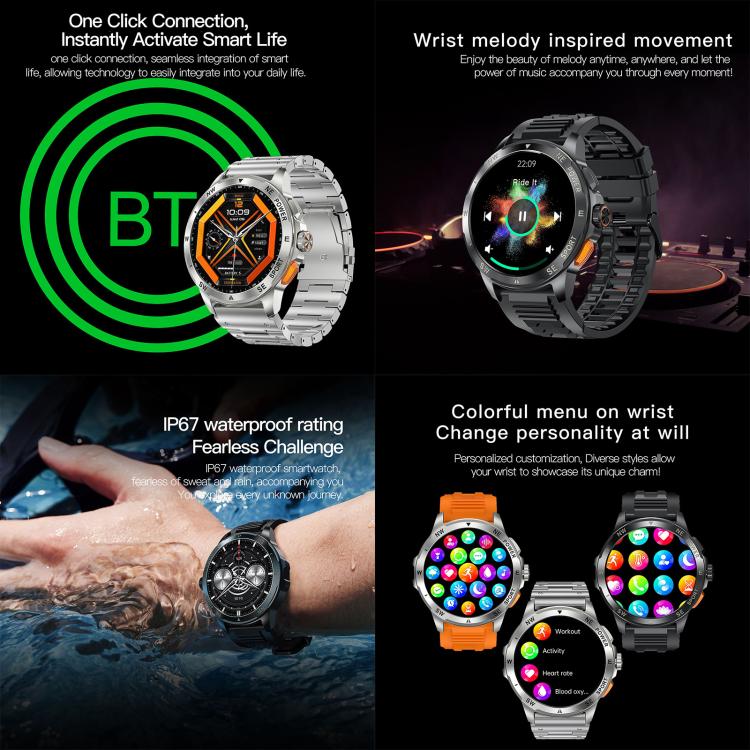 AK77 BT Call Smart Watch, Support Blood Oxygen / Blood Pressure / Heart Rate / Sports Health Monitoring Fitness Tracker(Silver Steel) - Smart Watches by buy2fix | Online Shopping UK | buy2fix