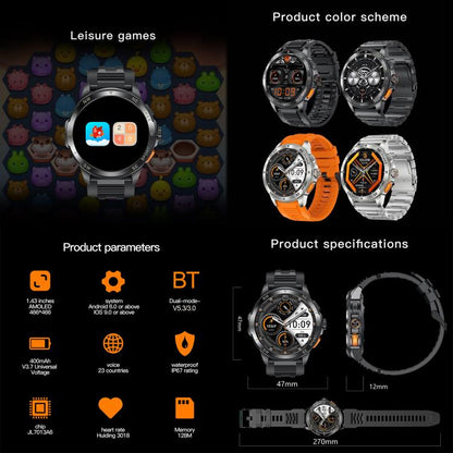 AK77 BT Call Smart Watch, Support Blood Oxygen / Blood Pressure / Heart Rate / Sports Health Monitoring Fitness Tracker(Black Steel) - Smart Watches by buy2fix | Online Shopping UK | buy2fix