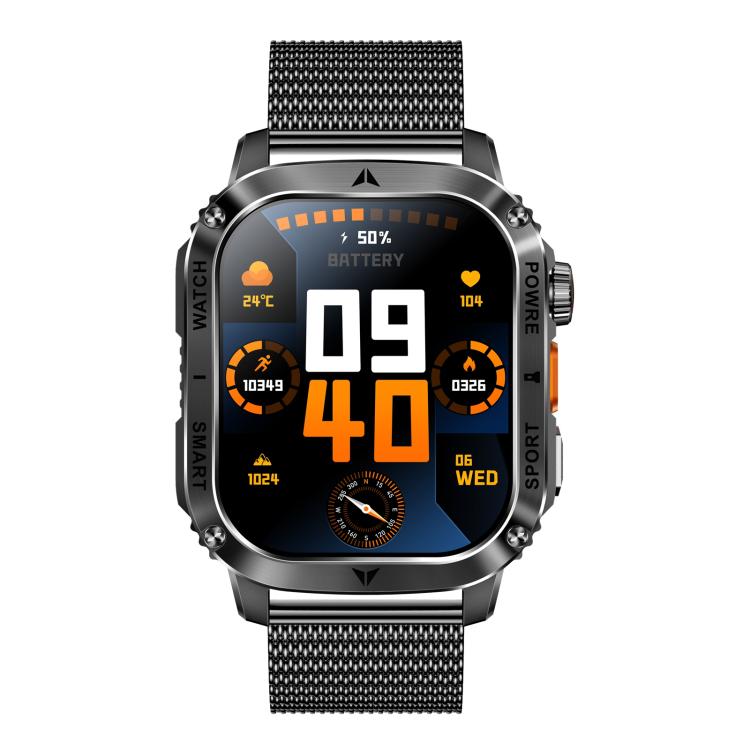 AK80 BT Call Smart Watch, Support Blood Oxygen / Blood Pressure / Heart Rate / Sports Health Monitoring Fitness Tracker(Black Mesh Steel) - Smart Watches by buy2fix | Online Shopping UK | buy2fix