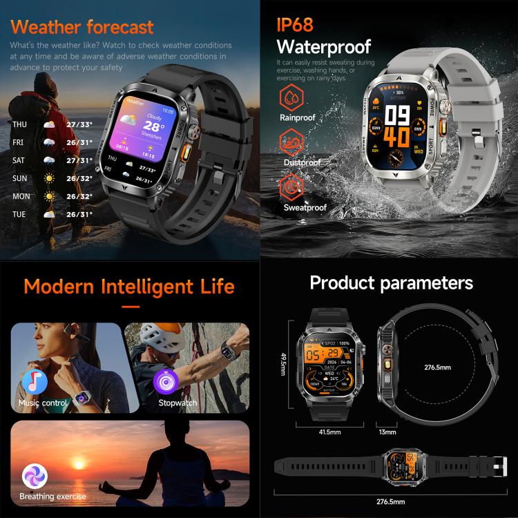 AK80 BT Call Smart Watch, Support Blood Oxygen / Blood Pressure / Heart Rate / Sports Health Monitoring Fitness Tracker(Black Silicone) - Smart Watches by buy2fix | Online Shopping UK | buy2fix