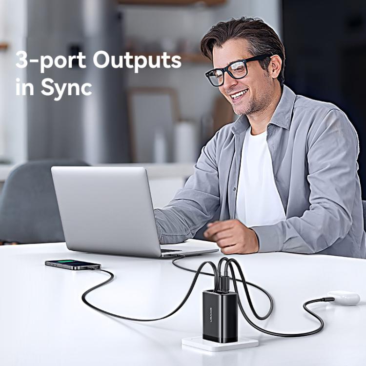 USAMS CC300 65W Fast Charger With Retractable USB-C / Type-C Cable, US Plug(Black) - USB Charger by USAMS | Online Shopping UK | buy2fix
