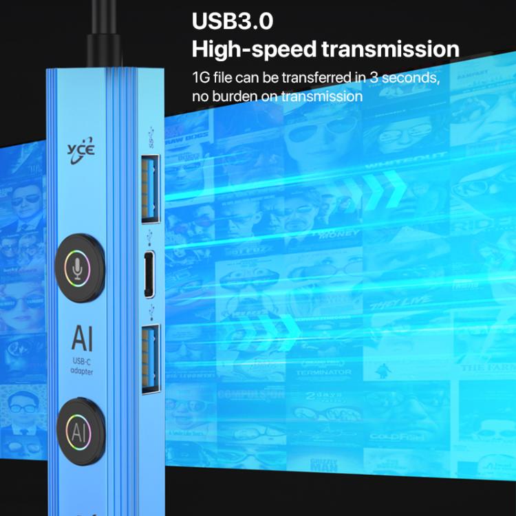 YCE V297A 7 in 1 USB-C / Type-C HUB Adapter AI Docking Station Support 8K Output(Blue) - USB HUB by buy2fix | Online Shopping UK | buy2fix