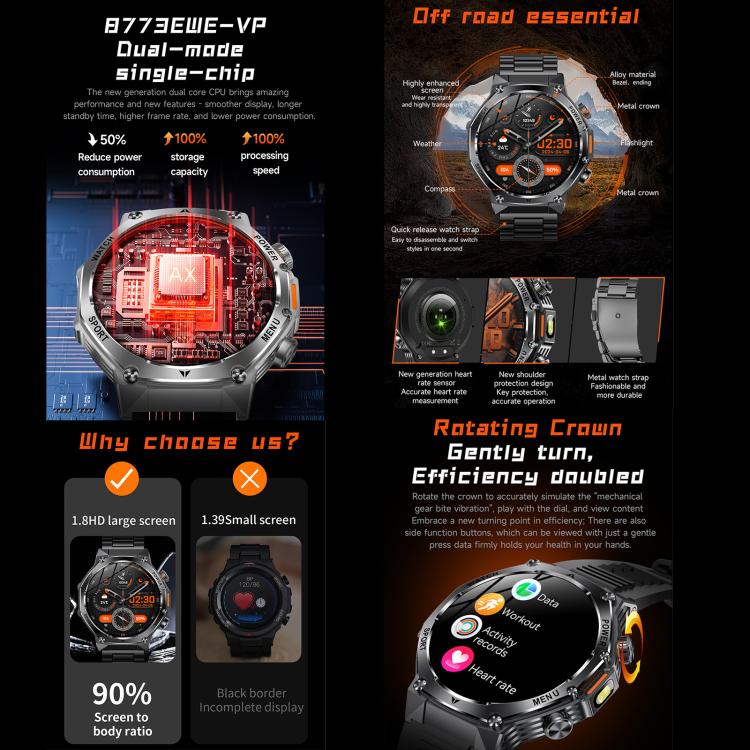 AK82 BT Call Smart Watch, Support Blood Oxygen / Blood Pressure / Heart Rate / Sports Health Monitoring Fitness Tracker(Space Gray Black Silicone) - Smart Watches by buy2fix | Online Shopping UK | buy2fix