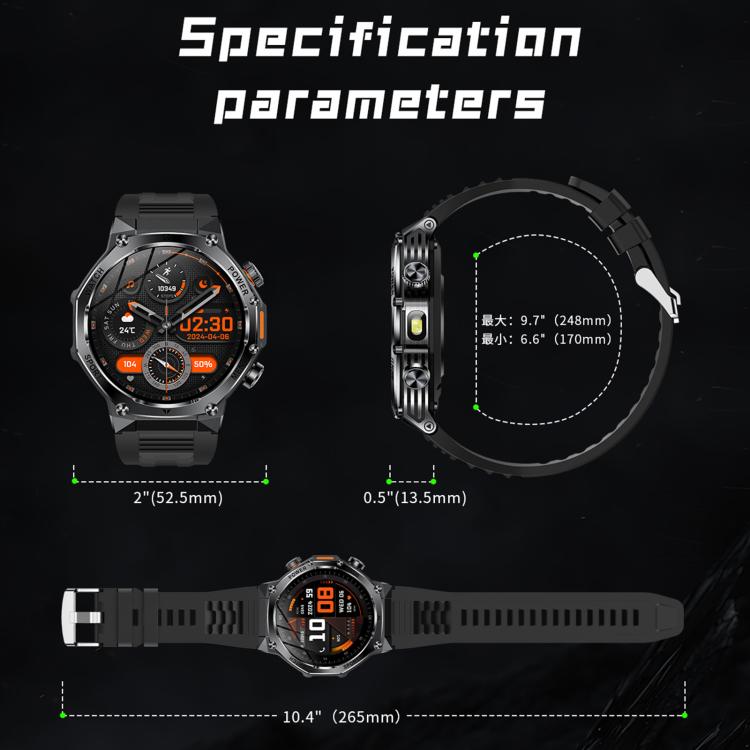 AK82 BT Call Smart Watch, Support Blood Oxygen / Blood Pressure / Heart Rate / Sports Health Monitoring Fitness Tracker(Space Gray Black Silicone) - Smart Watches by buy2fix | Online Shopping UK | buy2fix