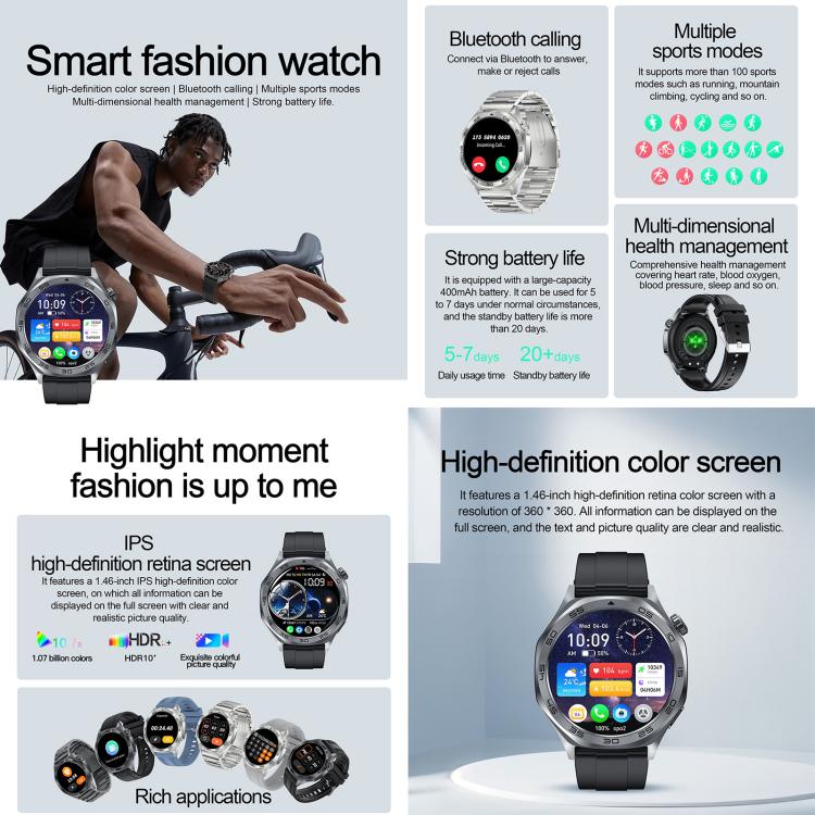 AK83 BT Call Smart Watch, Support Blood Pressure / Heart Rate / Sports Health Monitoring Fitness Tracker(Steel 3-Bead Steel) - Smart Watches by buy2fix | Online Shopping UK | buy2fix