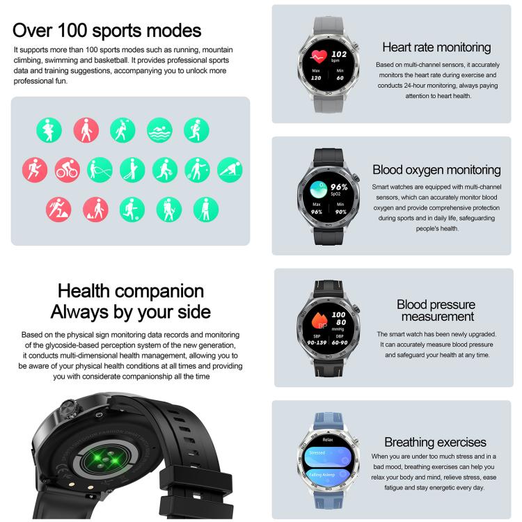 AK83 BT Call Smart Watch, Support Blood Pressure / Heart Rate / Sports Health Monitoring Fitness Tracker(Black Silicone) - Smart Watches by buy2fix | Online Shopping UK | buy2fix