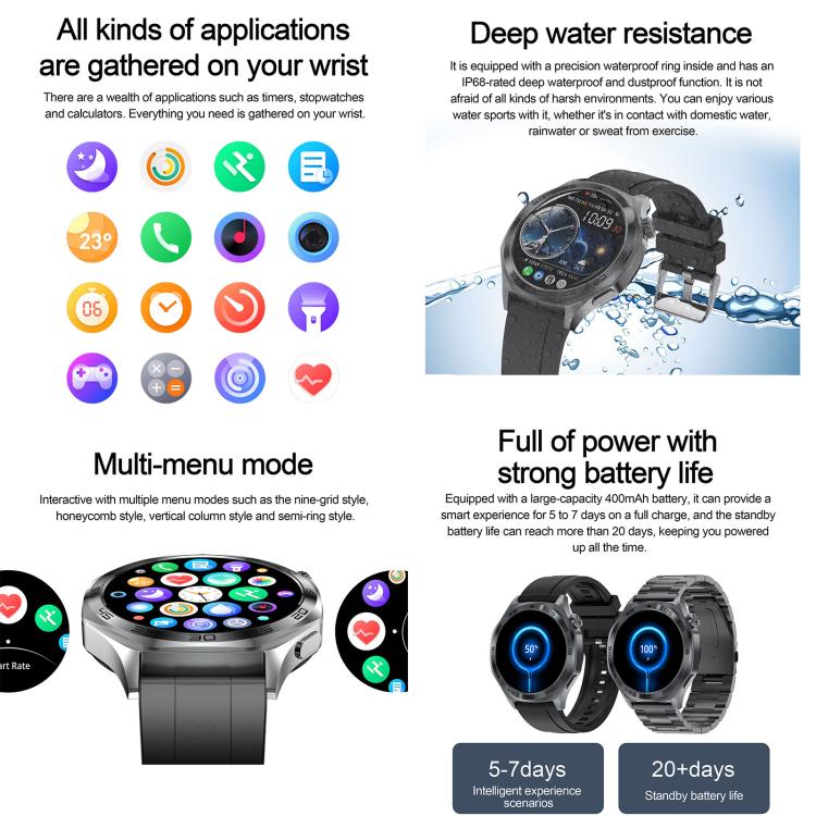 AK83 BT Call Smart Watch, Support Blood Pressure / Heart Rate / Sports Health Monitoring Fitness Tracker(Steel Grey Silicone) - Smart Watches by buy2fix | Online Shopping UK | buy2fix