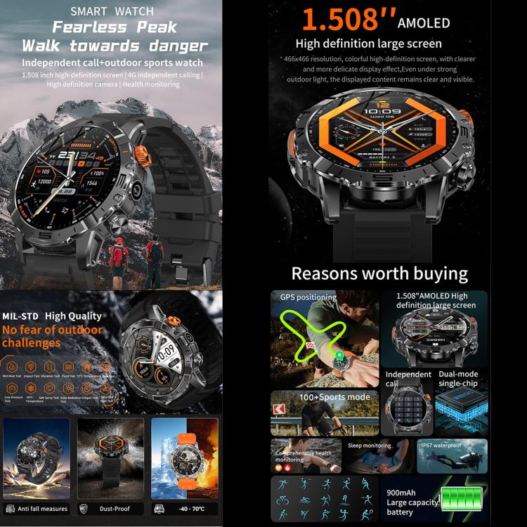 BH11 4G LTE Android 8.1 Smart Watch, 2GB+16GB, Unisoc 8541 Quad Core, Support Heart Rate / Blood Oxygen(Black Steel) - Smart Watches by buy2fix | Online Shopping UK | buy2fix