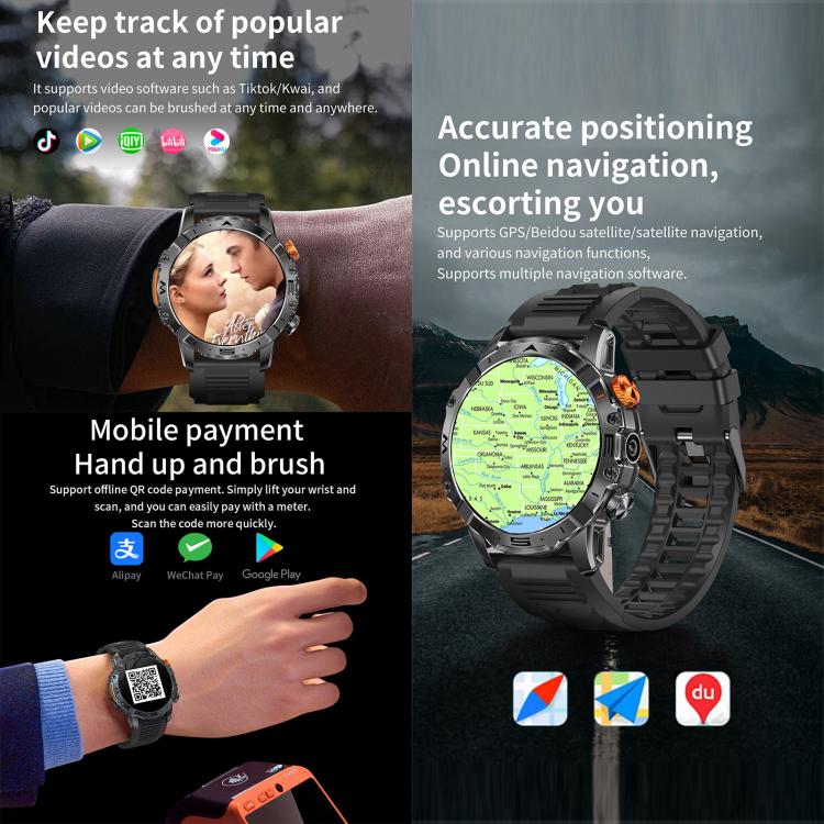 BH11 4G LTE Android 8.1 Smart Watch, 2GB+16GB, Unisoc 8541 Quad Core, Support Heart Rate / Blood Oxygen(Black Steel) - Smart Watches by buy2fix | Online Shopping UK | buy2fix