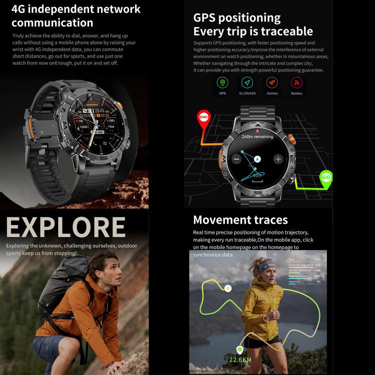 BH11 4G LTE Android 8.1 Smart Watch, 2GB+16GB, Unisoc 8541 Quad Core, Support Heart Rate / Blood Oxygen(Black Steel) - Smart Watches by buy2fix | Online Shopping UK | buy2fix