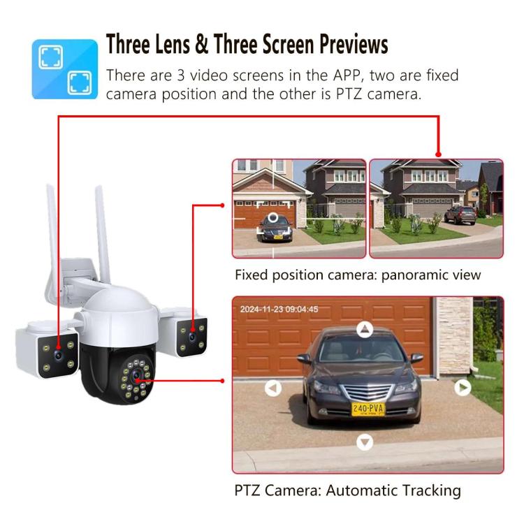 QX155 6MP Triple Camera SE Asia 4G Version Supports Humanoid Detection(US Plug) - Wireless Camera by buy2fix | Online Shopping UK | buy2fix