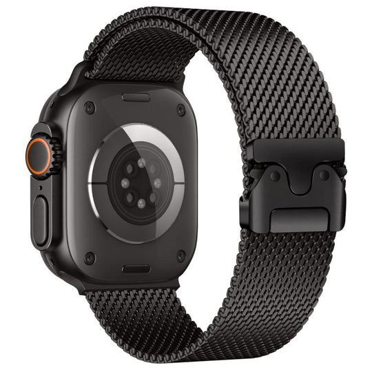 For Apple Watch 42mm / 41mm / 40mm / 38mm xDfind Umbrella Buckle Fine Mesh Milanese Stainless Steel Watch Band(Black)