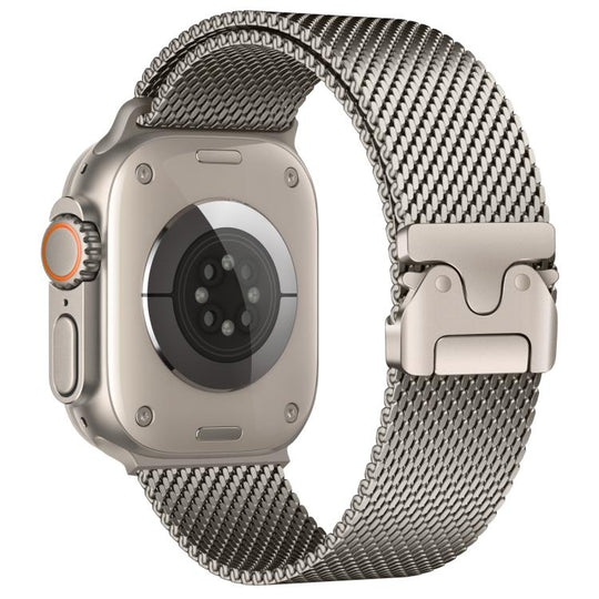 For Apple Watch 42mm / 41mm / 40mm / 38mm xDfind Umbrella Buckle Fine Mesh Milanese Stainless Steel Watch Band(Titanium Color)