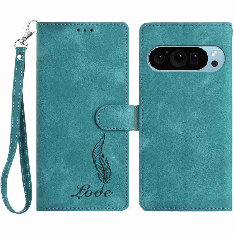 For Google Pixel 10 Pro Skin Feel Embossed Feather Leather Phone Case(Green) - Google Cases by buy2fix | Online Shopping UK | buy2fix