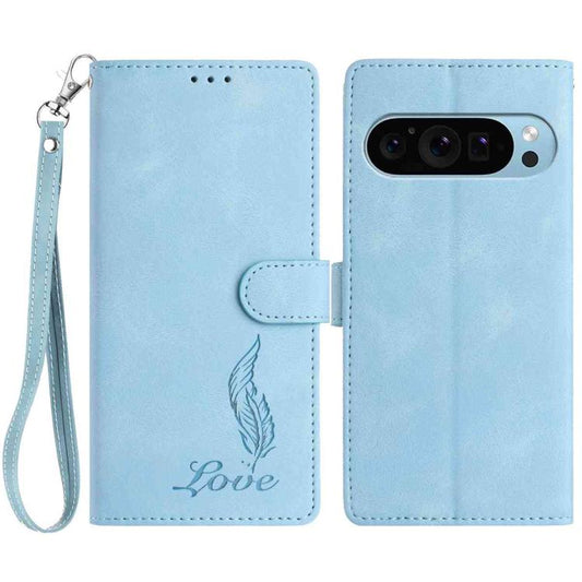 For Google Pixel 10 Pro Skin Feel Embossed Feather Leather Phone Case(Light Blue) - Google Cases by buy2fix | Online Shopping UK | buy2fix
