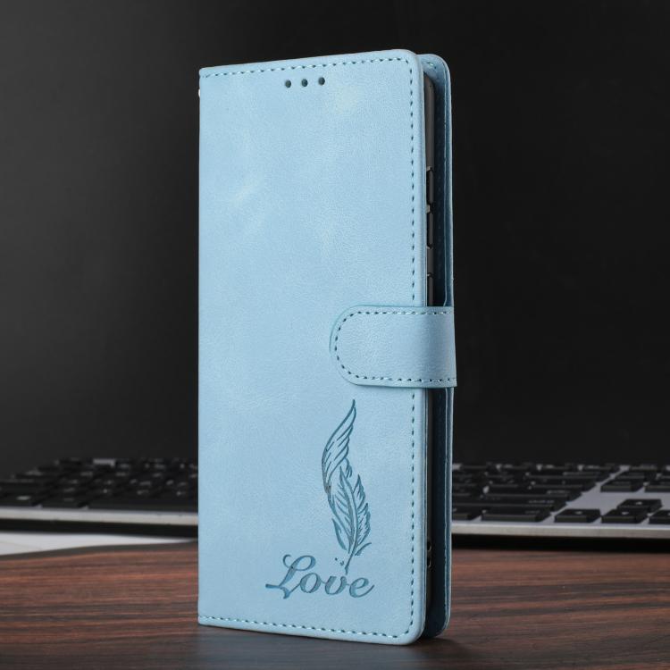 For Google Pixel 10 Pro Skin Feel Embossed Feather Leather Phone Case(Light Blue) - Google Cases by buy2fix | Online Shopping UK | buy2fix