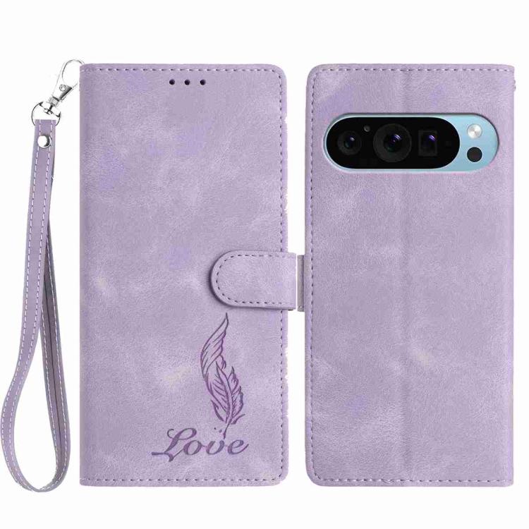 For Google Pixel 10 Pro Skin Feel Embossed Feather Leather Phone Case(Purple) - Google Cases by buy2fix | Online Shopping UK | buy2fix