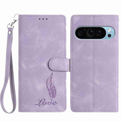 For Google Pixel 10 Pro Skin Feel Embossed Feather Leather Phone Case(Purple) - Google Cases by buy2fix | Online Shopping UK | buy2fix