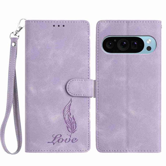 For Google Pixel 10 Pro Skin Feel Embossed Feather Leather Phone Case(Purple) - Google Cases by buy2fix | Online Shopping UK | buy2fix