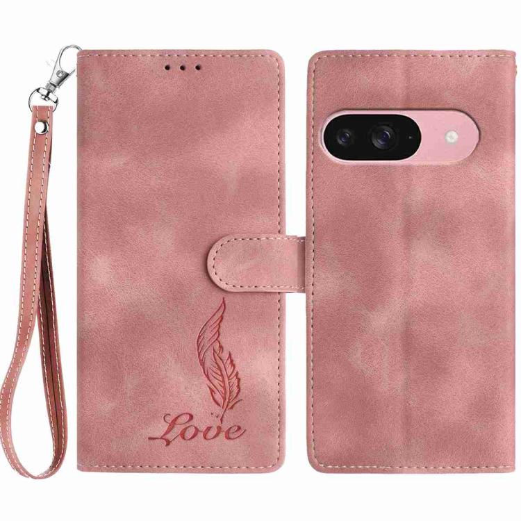 For Google Pixel 10 Skin Feel Embossed Feather Leather Phone Case(Pink) - Google Cases by buy2fix | Online Shopping UK | buy2fix