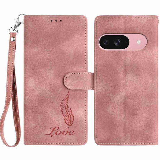 For Google Pixel 10 Skin Feel Embossed Feather Leather Phone Case(Pink) - Google Cases by buy2fix | Online Shopping UK | buy2fix