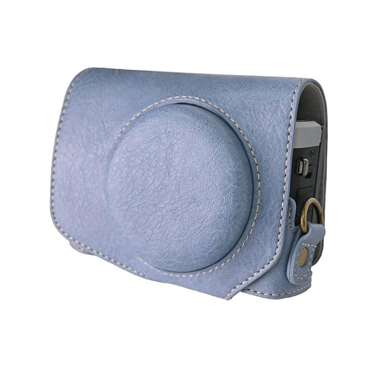 For Canon G7 X Mark III / G7X3 Retro Litchi Texture Leather Full Body Camera Case Bag with Strap(Blue) - Leather Bag by buy2fix | Online Shopping UK | buy2fix