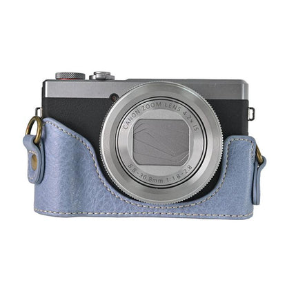 For Canon G7 X Mark III / G7X3 Retro Litchi Texture Leather Full Body Camera Case Bag with Strap(Blue) - Leather Bag by buy2fix | Online Shopping UK | buy2fix