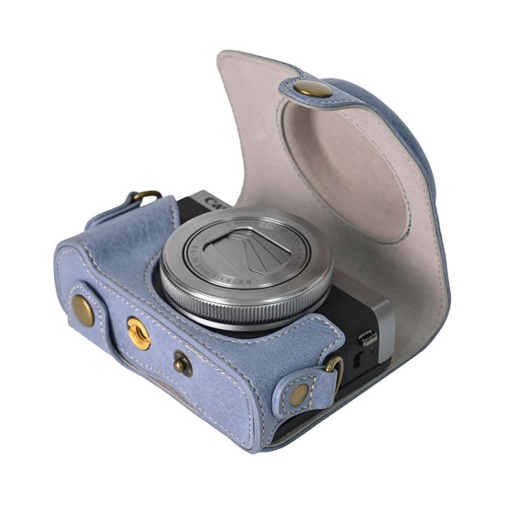 For Canon G7 X Mark III / G7X3 Retro Litchi Texture Leather Full Body Camera Case Bag with Strap(Blue) - Leather Bag by buy2fix | Online Shopping UK | buy2fix