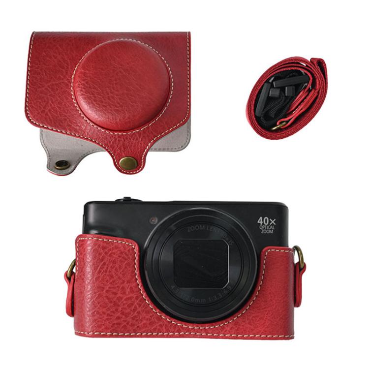 For Canon PowerShot SX740 HS Retro Litchi Texture Leather Full Body Camera Case Bag with Strap(Red) - Leather Bag by buy2fix | Online Shopping UK | buy2fix