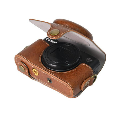 For Canon PowerShot SX740 HS Retro Litchi Texture Leather Full Body Camera Case Bag with Strap(Coffee) - Leather Bag by buy2fix | Online Shopping UK | buy2fix