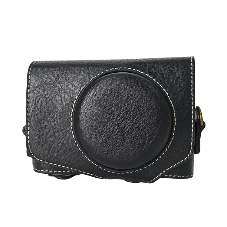 For Canon PowerShot SX740 HS Retro Litchi Texture Leather Full Body Camera Case Bag with Strap(Black) - Leather Bag by buy2fix | Online Shopping UK | buy2fix