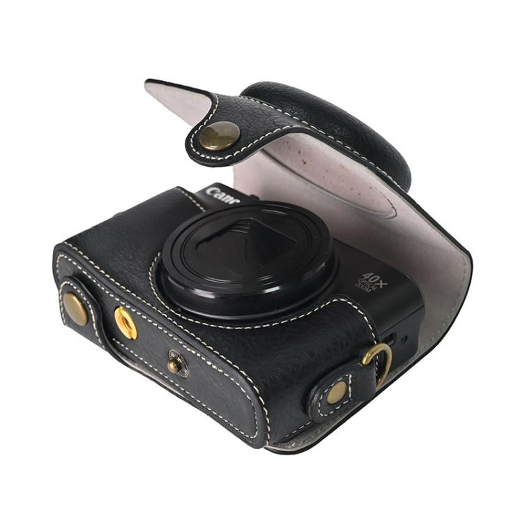 For Canon PowerShot SX740 HS Retro Litchi Texture Leather Full Body Camera Case Bag with Strap(Black) - Leather Bag by buy2fix | Online Shopping UK | buy2fix