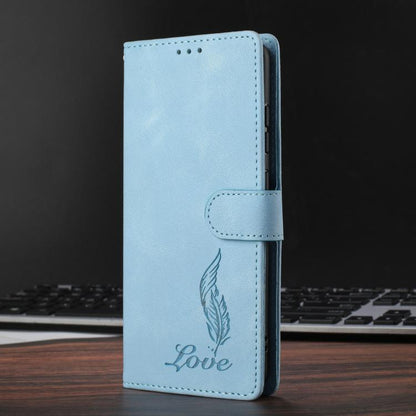 For iPhone 17 Skin Feel Embossed Feather Leather Phone Case(Light Blue) - iPhone 17 Cases by buy2fix | Online Shopping UK | buy2fix