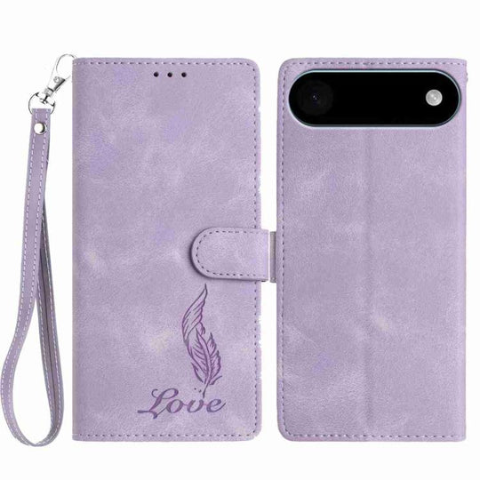 For iPhone Air Skin Feel Embossed Feather Leather Phone Case(Purple)