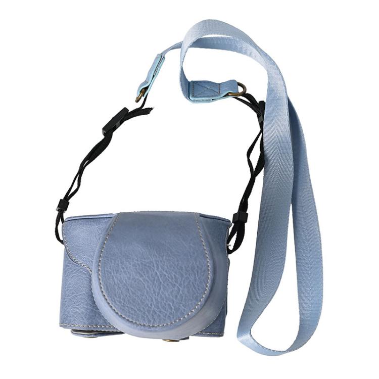 For FUJIFILM X-M5 Retro Litchi Texture Leather Full Body Camera Case Bag with Strap(Blue) - Leather Bag by buy2fix | Online Shopping UK | buy2fix