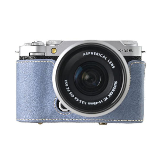 For FUJIFILM X-M5 Retro Litchi Texture Leather Full Body Camera Case Bag with Strap(Blue) - Leather Bag by buy2fix | Online Shopping UK | buy2fix