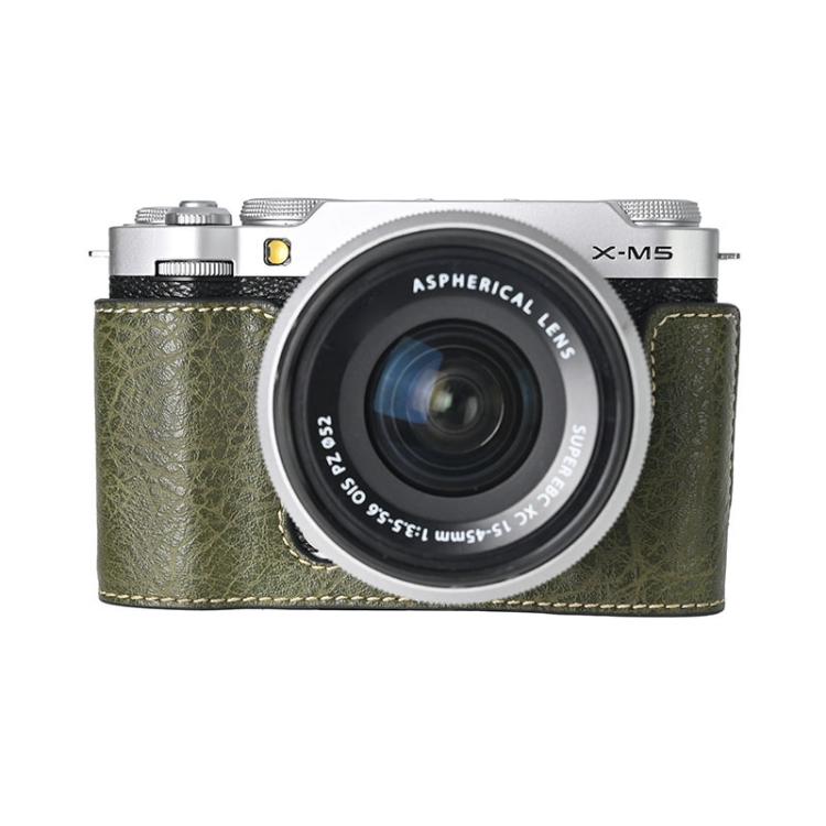For FUJIFILM X-M5 Retro Litchi Texture Leather Full Body Camera Case Bag with Strap(Green) - Leather Bag by buy2fix | Online Shopping UK | buy2fix