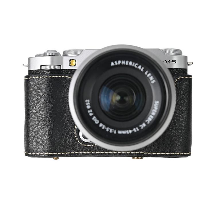 For FUJIFILM X-M5 Retro Litchi Texture Leather Full Body Camera Case Bag with Strap(Black) - Leather Bag by buy2fix | Online Shopping UK | buy2fix