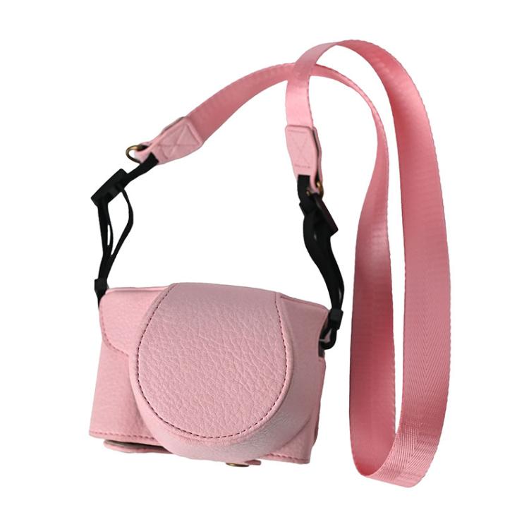 For FUJIFILM X-M5 Retro Litchi Texture Leather Full Body Camera Case Bag with Strap(Pink) - Leather Bag by buy2fix | Online Shopping UK | buy2fix